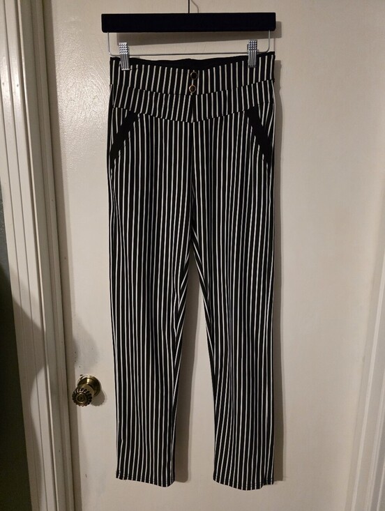 no tag Pants - Black and White Vertical Stripe Trousers